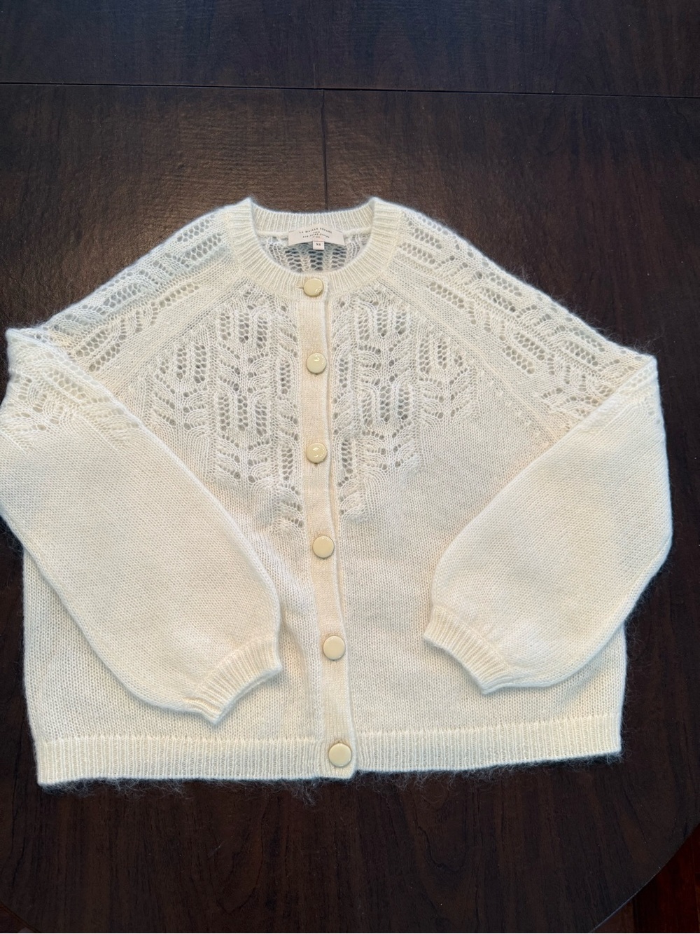 Sezane Cream Lace Yoke Button Cardigan